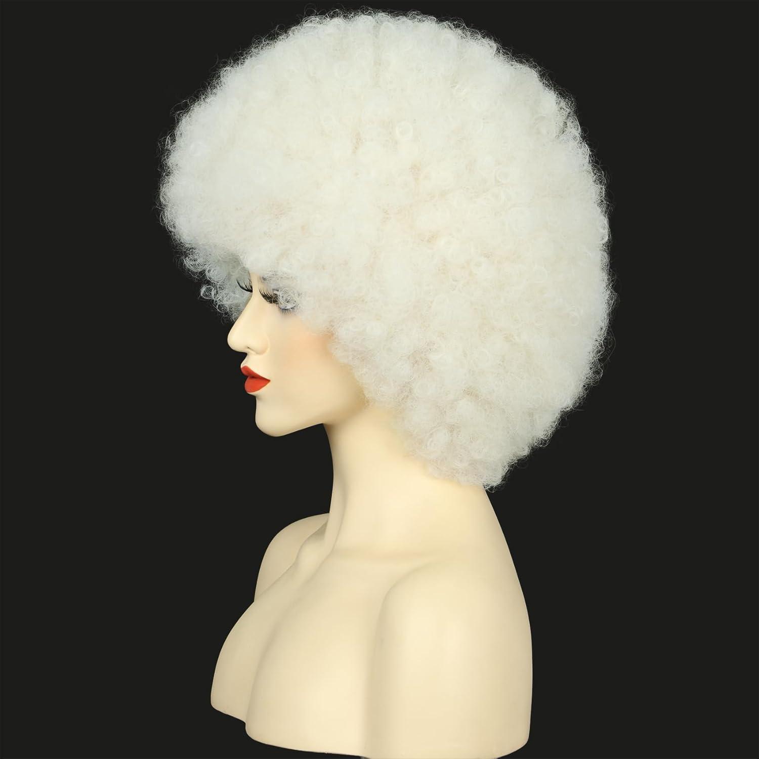 imagekarlery Adult Men Women Afro 70s 80s Curly Black Wig Rocker Party Wig California Halloween Costume WigPlatinum Blonde