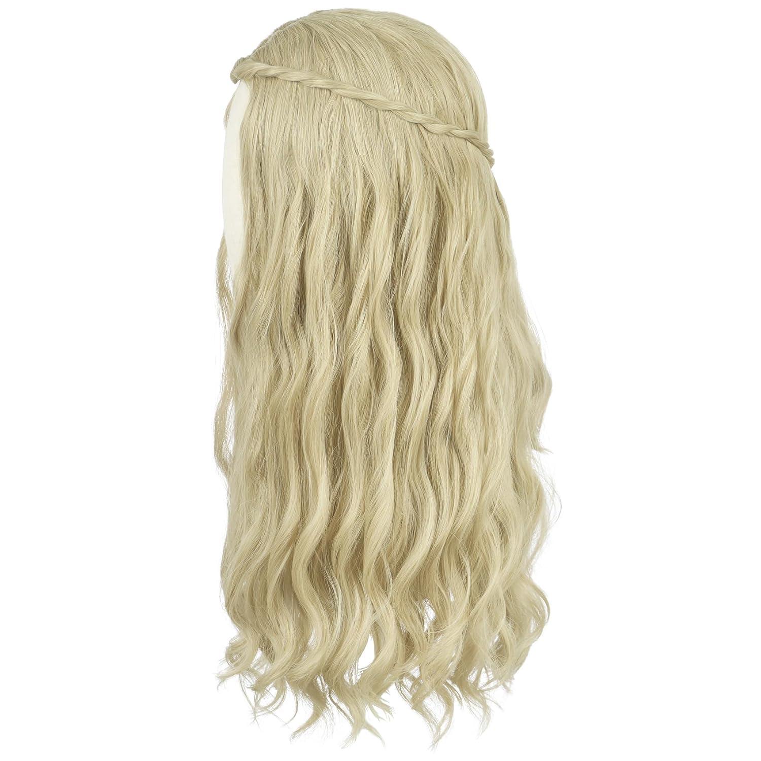 imagekarlery Adult Women Long Blonde Wavy 70s Hippie Princess Wig Heat Resistant Synthetic Fiber Soft Adjustable Size Cap Cosplay Event Costume Halloween Party WigBlonde