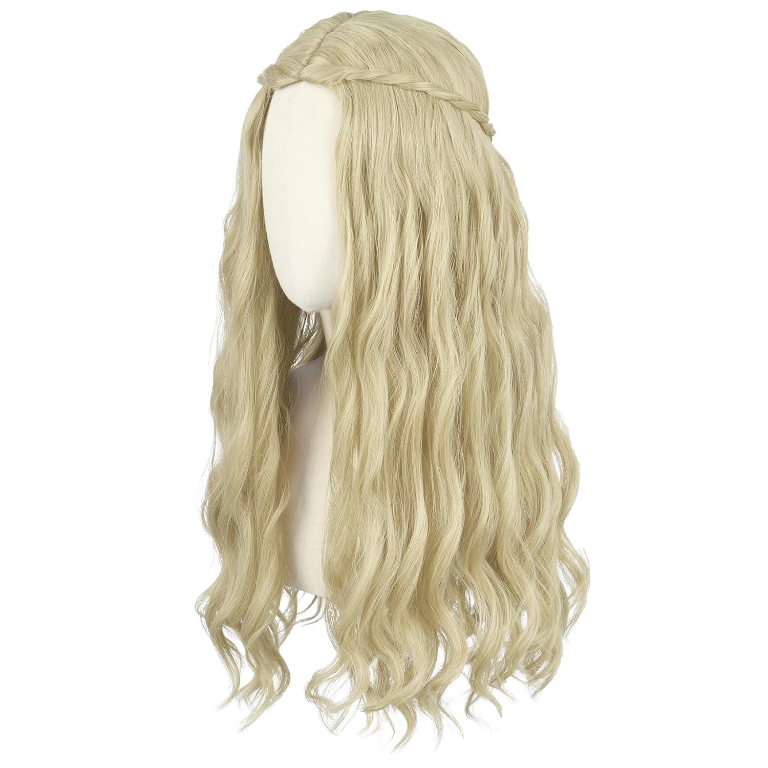 imagekarlery Adult Women Long Blonde Wavy 70s Hippie Princess Wig Heat Resistant Synthetic Fiber Soft Adjustable Size Cap Cosplay Event Costume Halloween Party WigBlonde