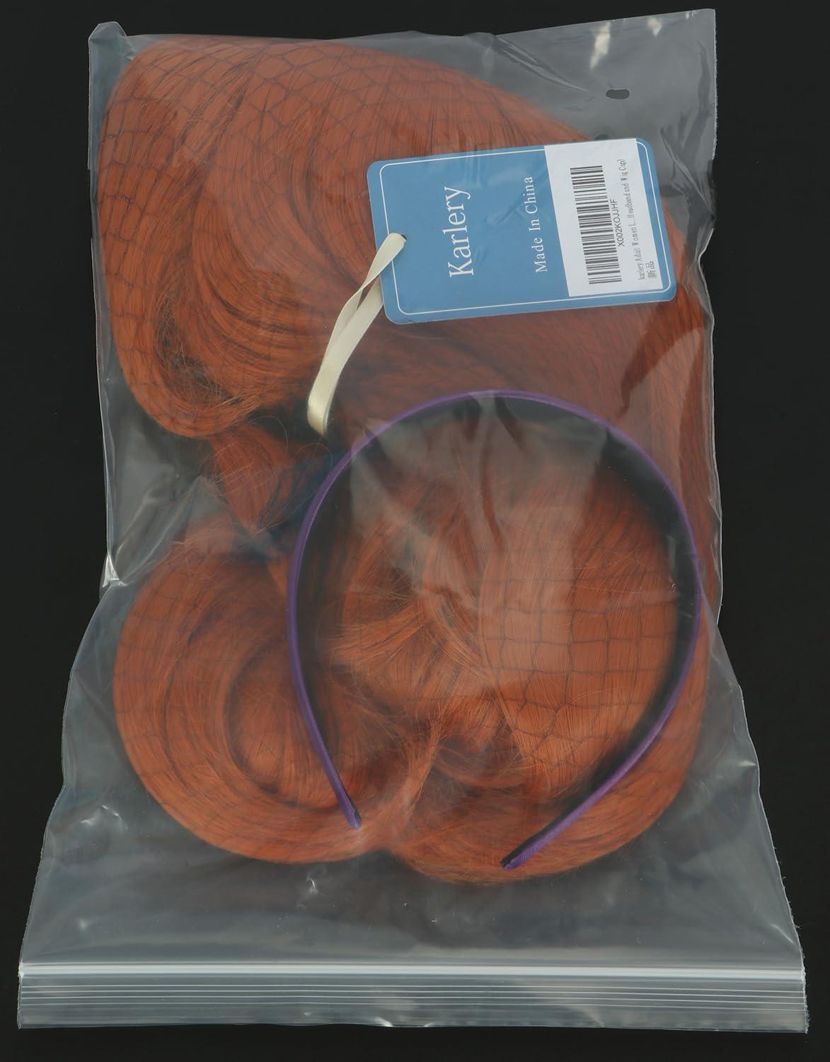 imagekarlery Adult Women Long Blonde Wavy 70s Hippie Princess Wig Heat Resistant Synthetic Fiber Soft Adjustable Size Cap Cosplay Event Costume Halloween Party WigOrange