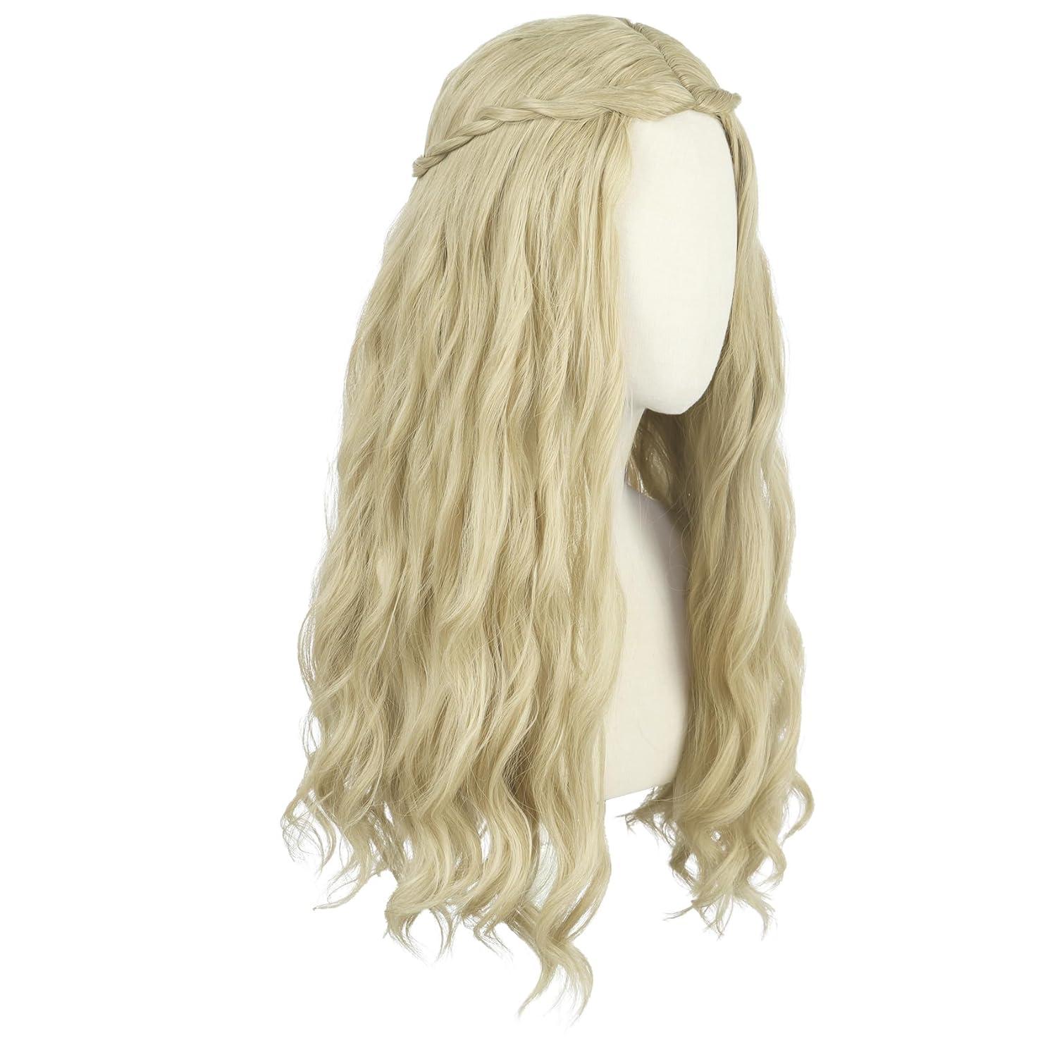imagekarlery Adult Women Long Blonde Wavy 70s Hippie Princess Wig Heat Resistant Synthetic Fiber Soft Adjustable Size Cap Cosplay Event Costume Halloween Party WigBlonde