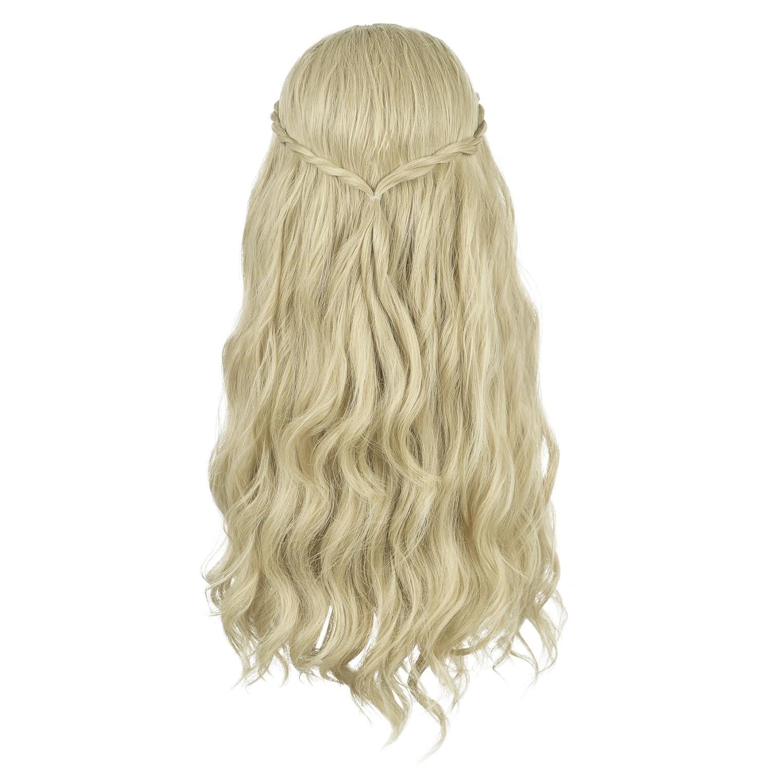 imagekarlery Adult Women Long Blonde Wavy 70s Hippie Princess Wig Heat Resistant Synthetic Fiber Soft Adjustable Size Cap Cosplay Event Costume Halloween Party WigBlonde