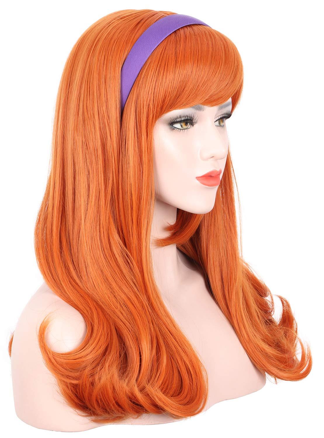 imagekarlery Adult Women Long Blonde Wavy 70s Hippie Princess Wig Heat Resistant Synthetic Fiber Soft Adjustable Size Cap Cosplay Event Costume Halloween Party WigOrange
