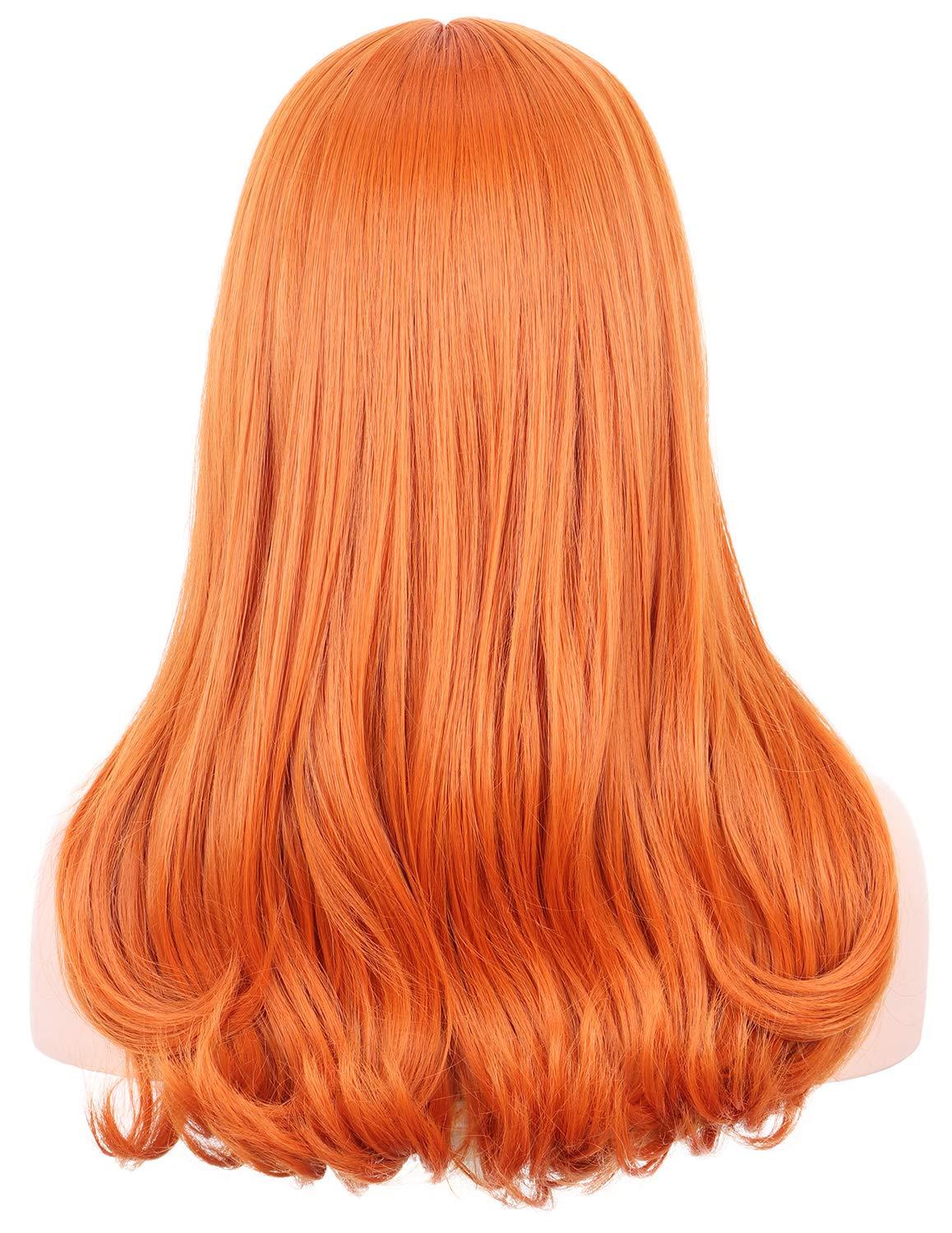 imagekarlery Adult Women Long Blonde Wavy 70s Hippie Princess Wig Heat Resistant Synthetic Fiber Soft Adjustable Size Cap Cosplay Event Costume Halloween Party WigOrange