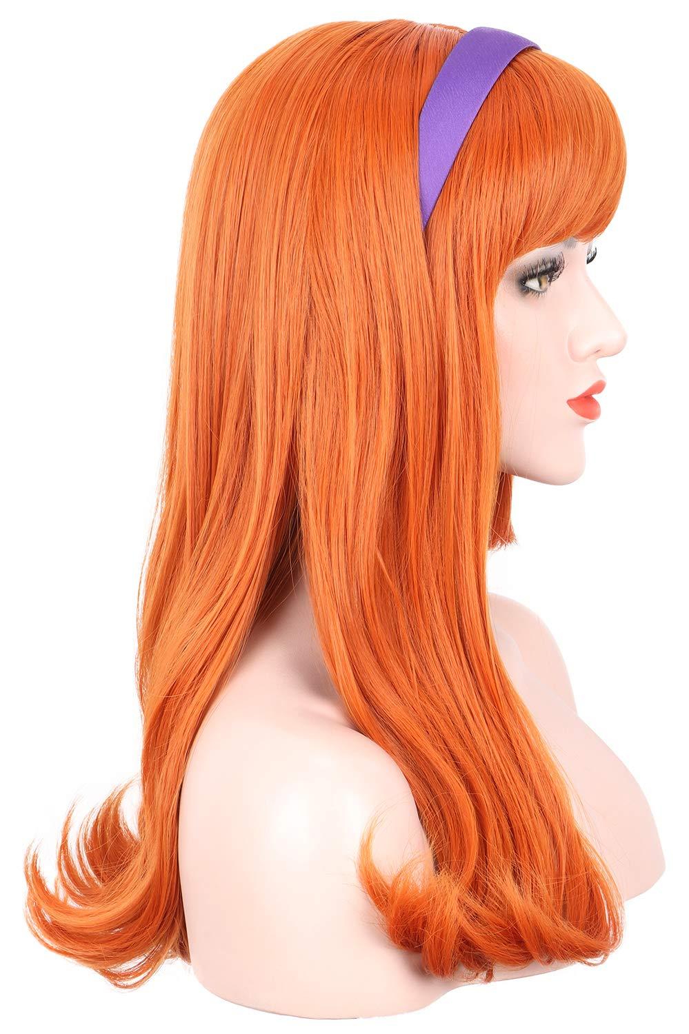 imagekarlery Adult Women Long Blonde Wavy 70s Hippie Princess Wig Heat Resistant Synthetic Fiber Soft Adjustable Size Cap Cosplay Event Costume Halloween Party WigOrange