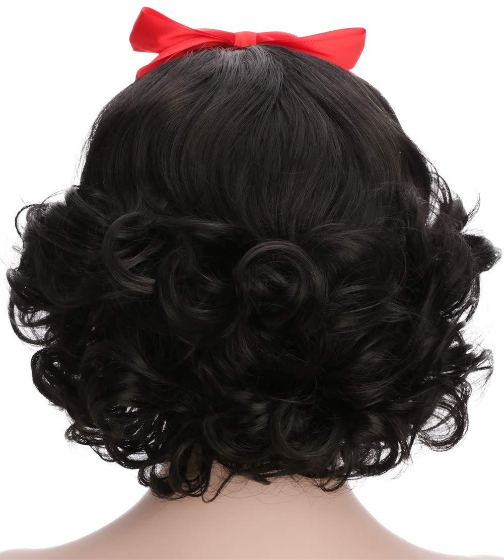 imagekarlery Adult Women Short Bob Wave Black Cosplay Wig with Red Bow Princess Halloween Costume Anime Party WigAdult