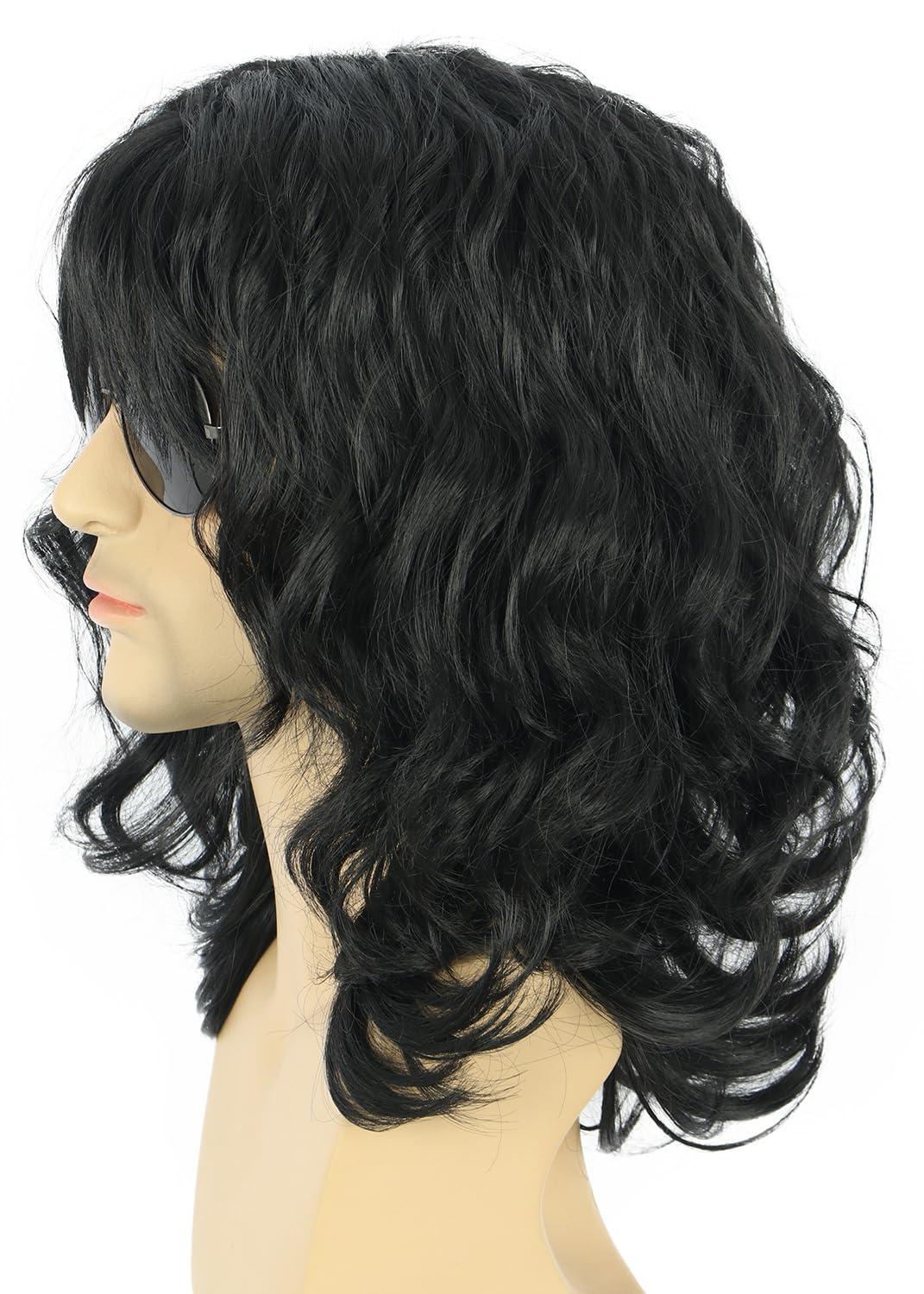 imagekarlery California 70s 80s Rocker Wig Men Women Long Curly Dark Brown Halloween Costume Anime WigBlack