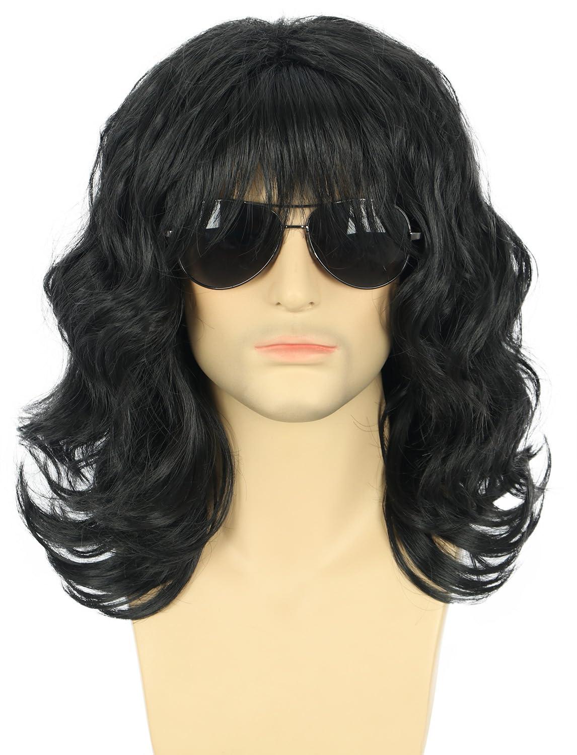 imagekarlery California 70s 80s Rocker Wig Men Women Long Curly Dark Brown Halloween Costume Anime WigBlack