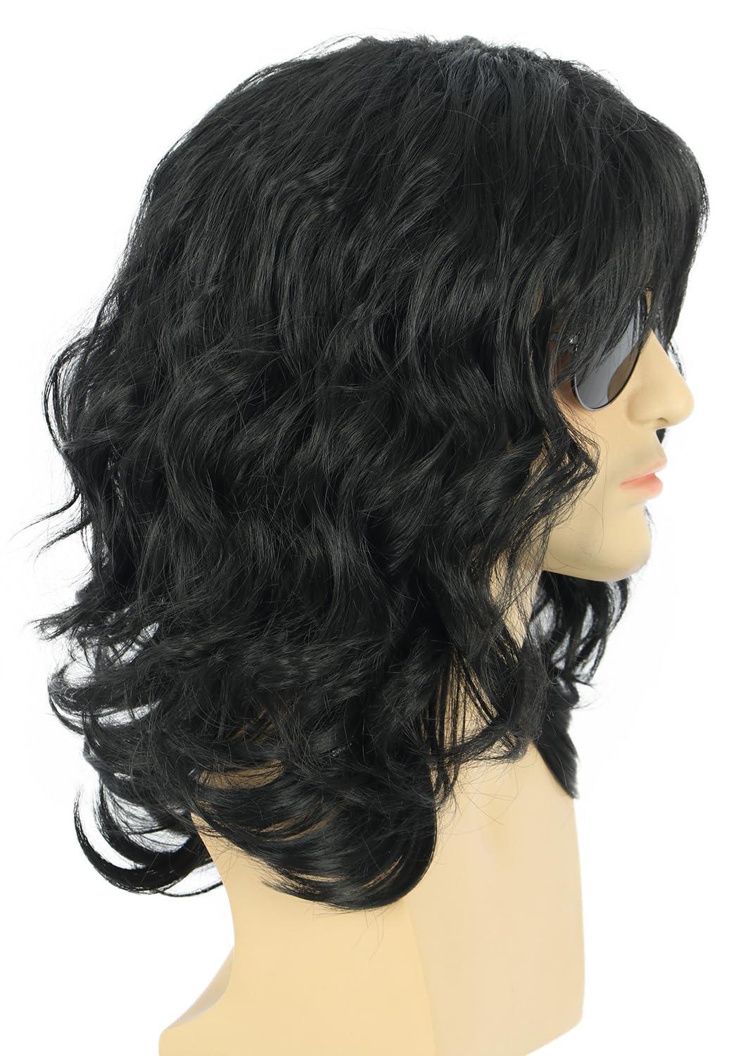 imagekarlery California 70s 80s Rocker Wig Men Women Long Curly Dark Brown Halloween Costume Anime WigBlack