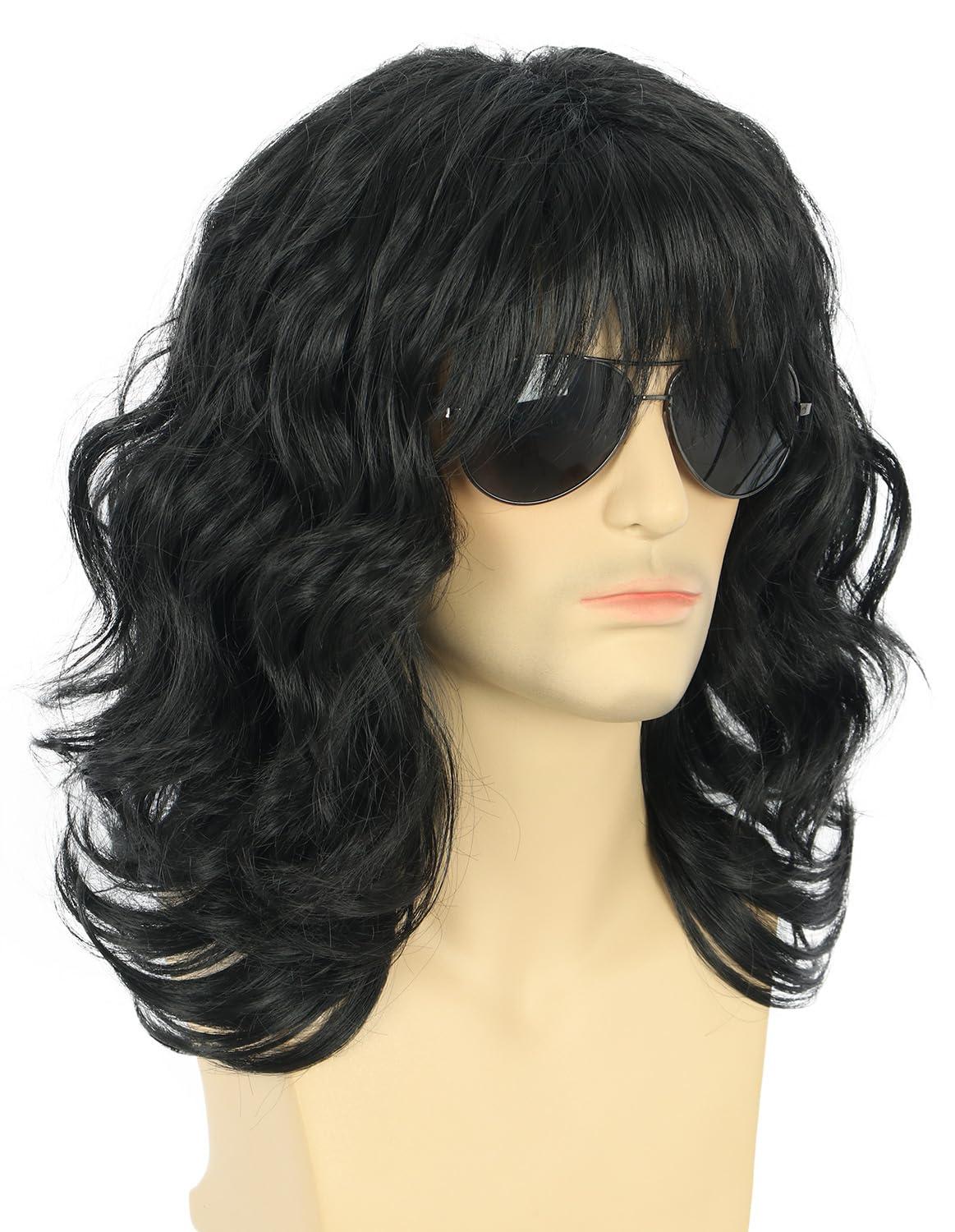 imagekarlery California 70s 80s Rocker Wig Men Women Long Curly Dark Brown Halloween Costume Anime WigBlack