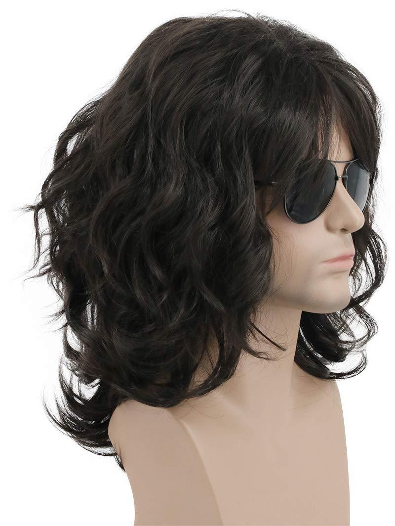 imagekarlery California 70s 80s Rocker Wig Men Women Long Curly Dark Brown Halloween Costume Anime WigDark Brown