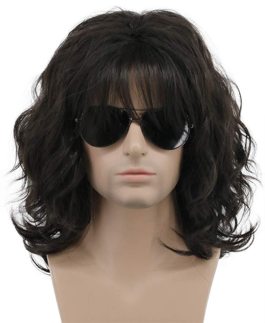 imagekarlery California 70s 80s Rocker Wig Men Women Long Curly Dark Brown Halloween Costume Anime WigDark Brown