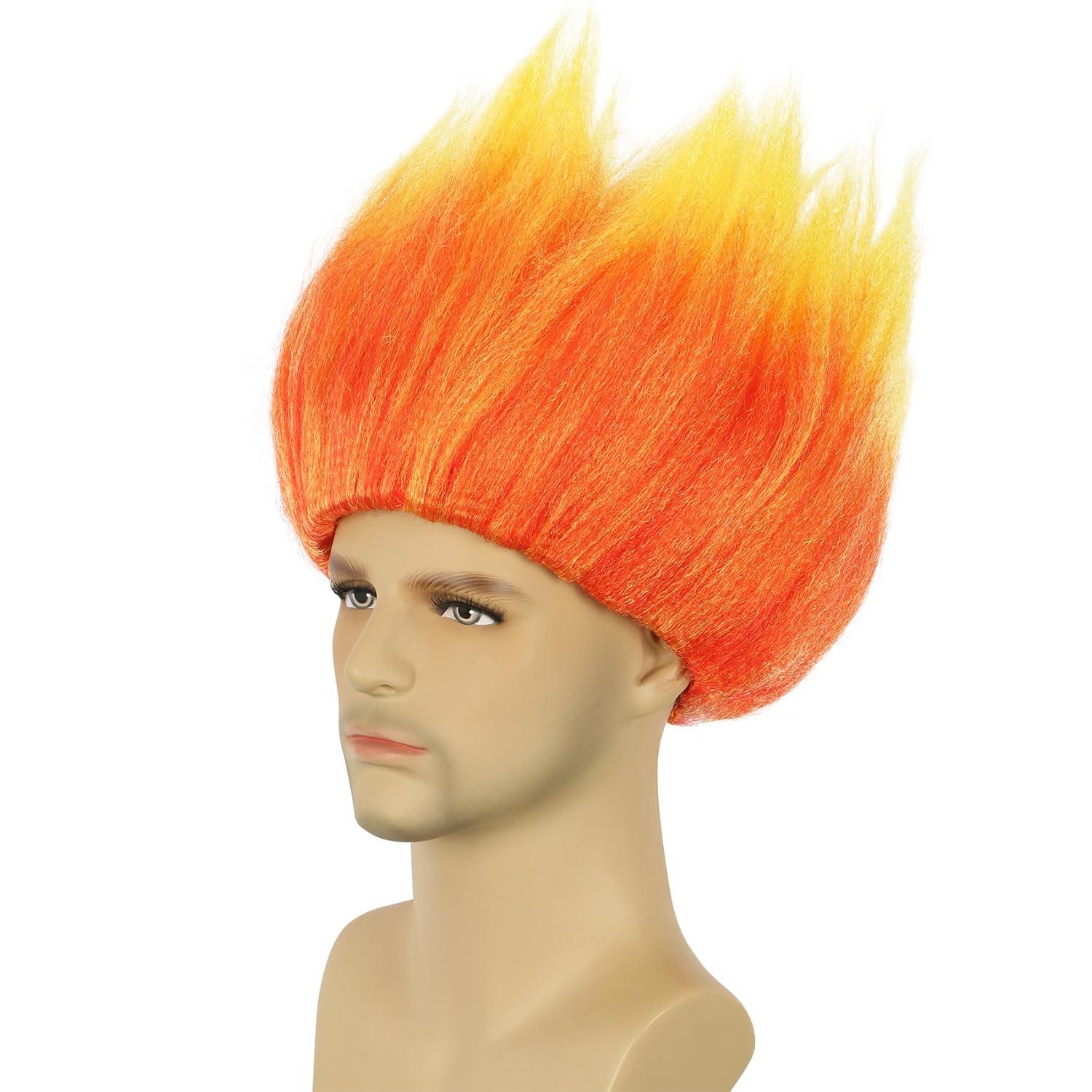 imagekarlery Fire Flame Shape Red Orange Ombre Wig Halloween Cosplay Party Costume Wig