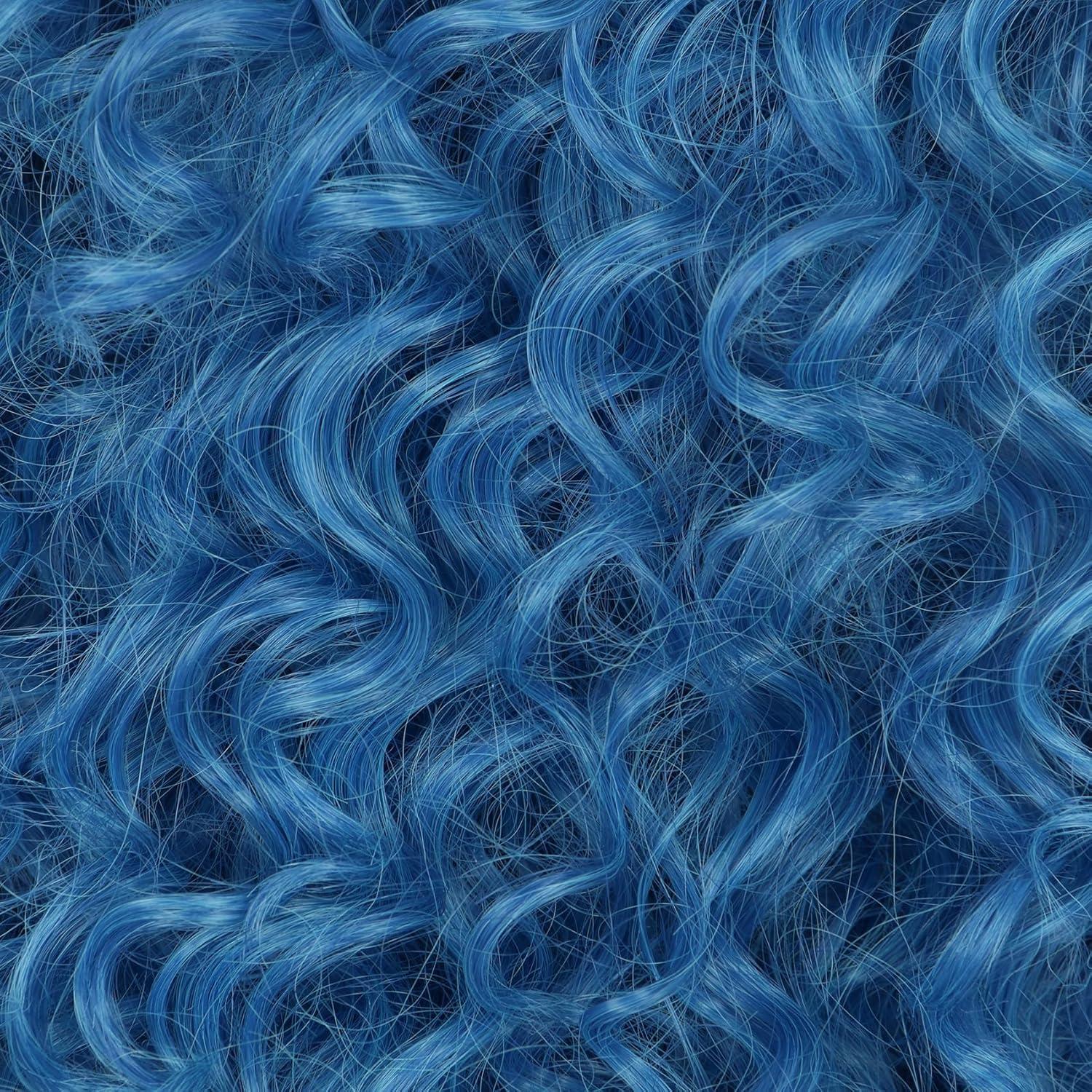 imagekarlery Girls Long Blue Curly Wig Halloween Cosplay Party Costume Wig