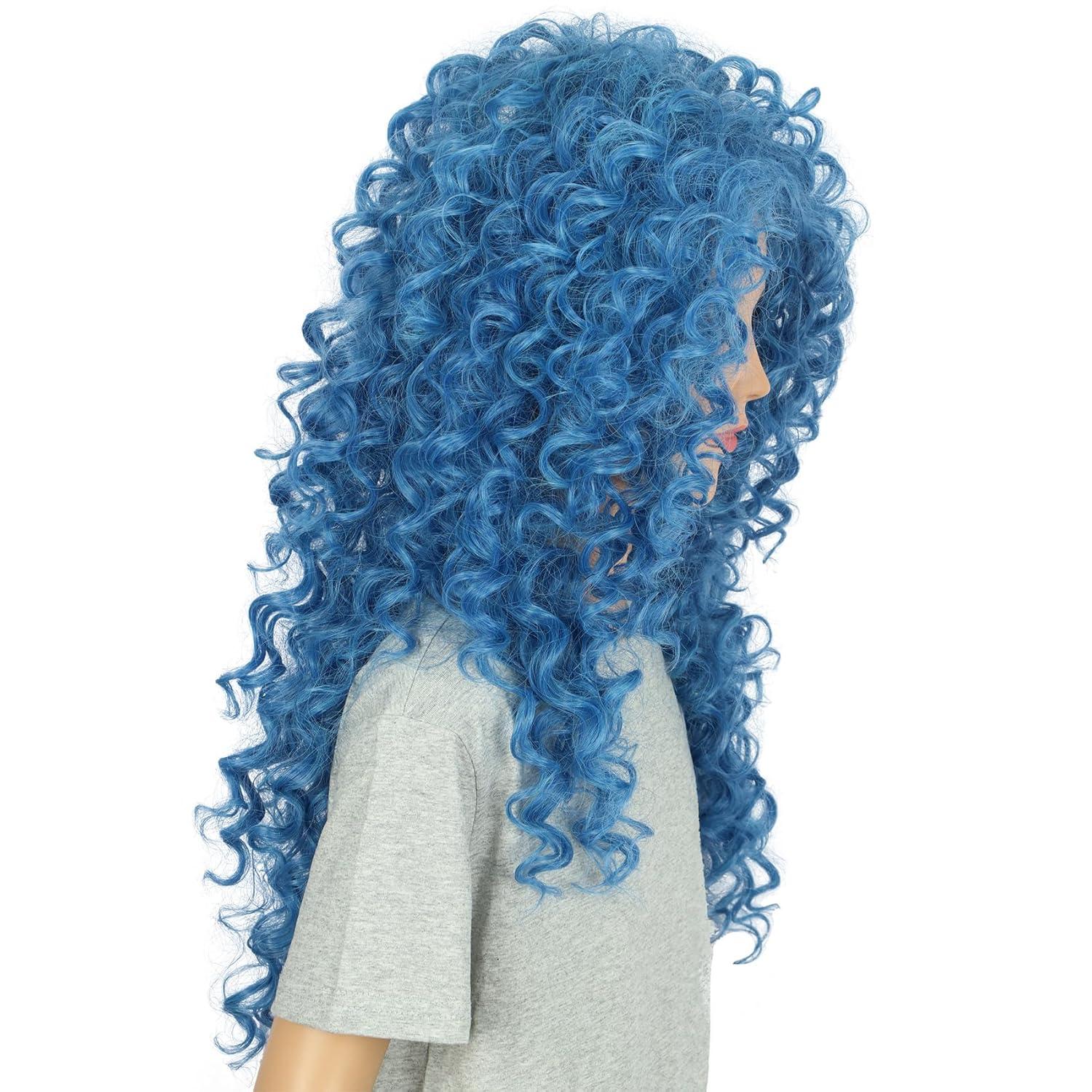 imagekarlery Girls Long Blue Curly Wig Halloween Cosplay Party Costume Wig