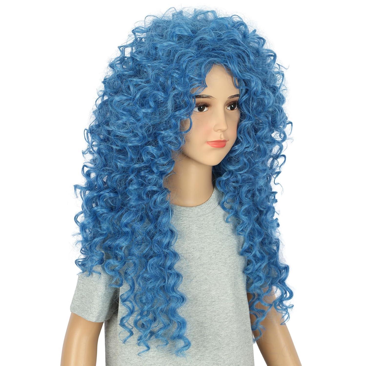 imagekarlery Girls Long Blue Curly Wig Halloween Cosplay Party Costume Wig