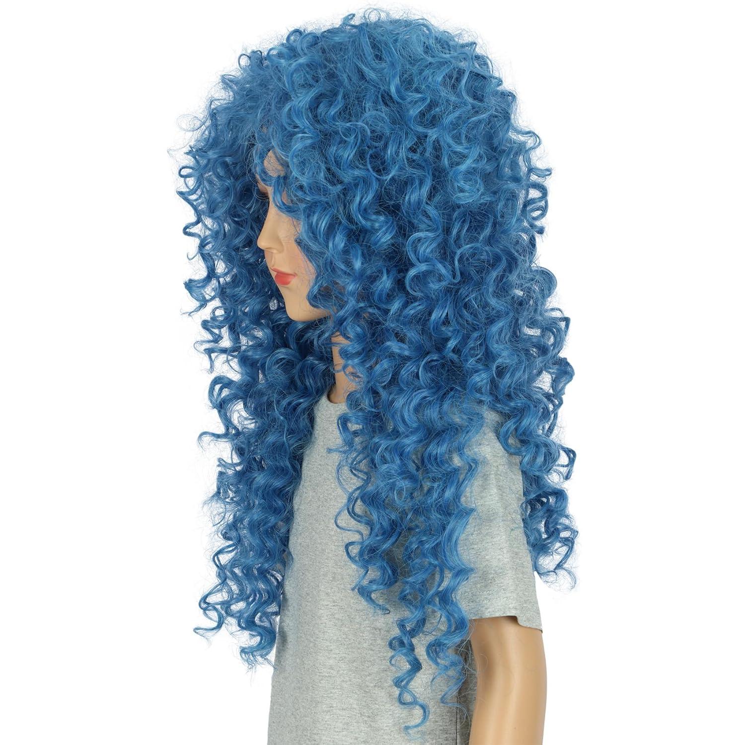imagekarlery Girls Long Blue Curly Wig Halloween Cosplay Party Costume Wig