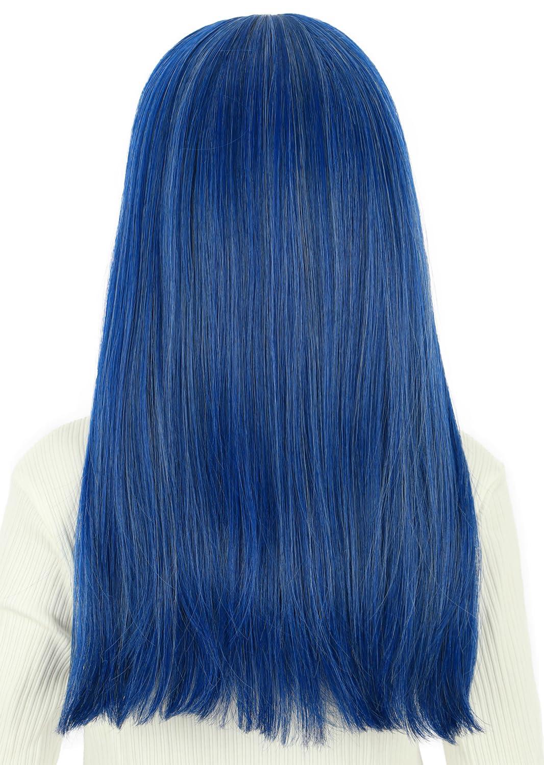 imagekarlery Girls Long Straight Blue Wig with Bangs Halloween Cosplay Party Costume Wig