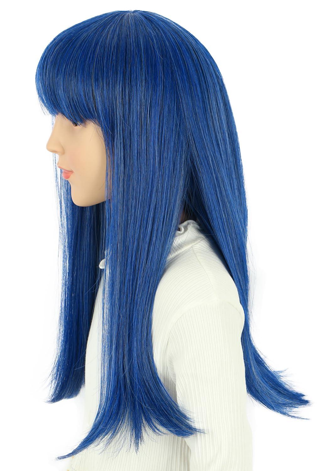 imagekarlery Girls Long Straight Blue Wig with Bangs Halloween Cosplay Party Costume Wig