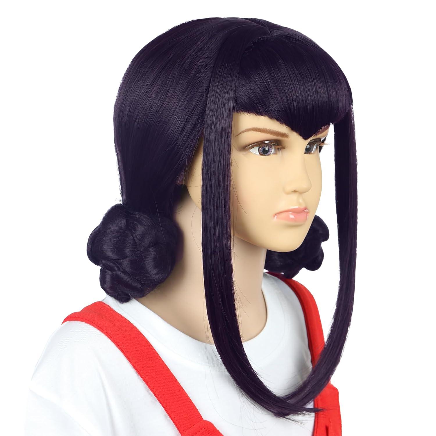 imagekarlery Girls Short Black Deep Purple Wig with 2 Buns Cartoon Anime Movie Cosplay Wig Heat Resistant Synthetic Fiber Brethable Adjustable Size for Halloween Costume PartyBlack Purple