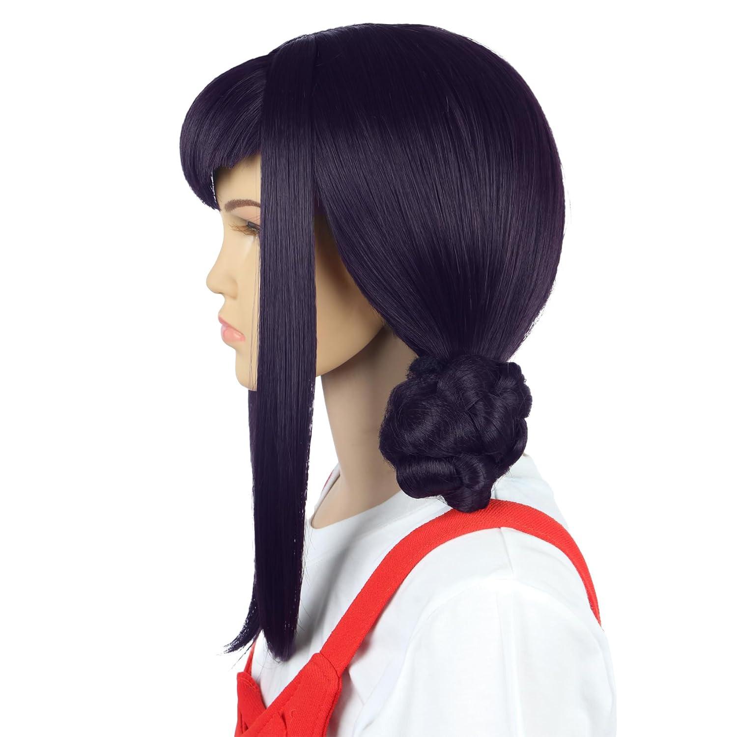 imagekarlery Girls Short Black Deep Purple Wig with 2 Buns Cartoon Anime Movie Cosplay Wig Heat Resistant Synthetic Fiber Brethable Adjustable Size for Halloween Costume PartyBlack Purple