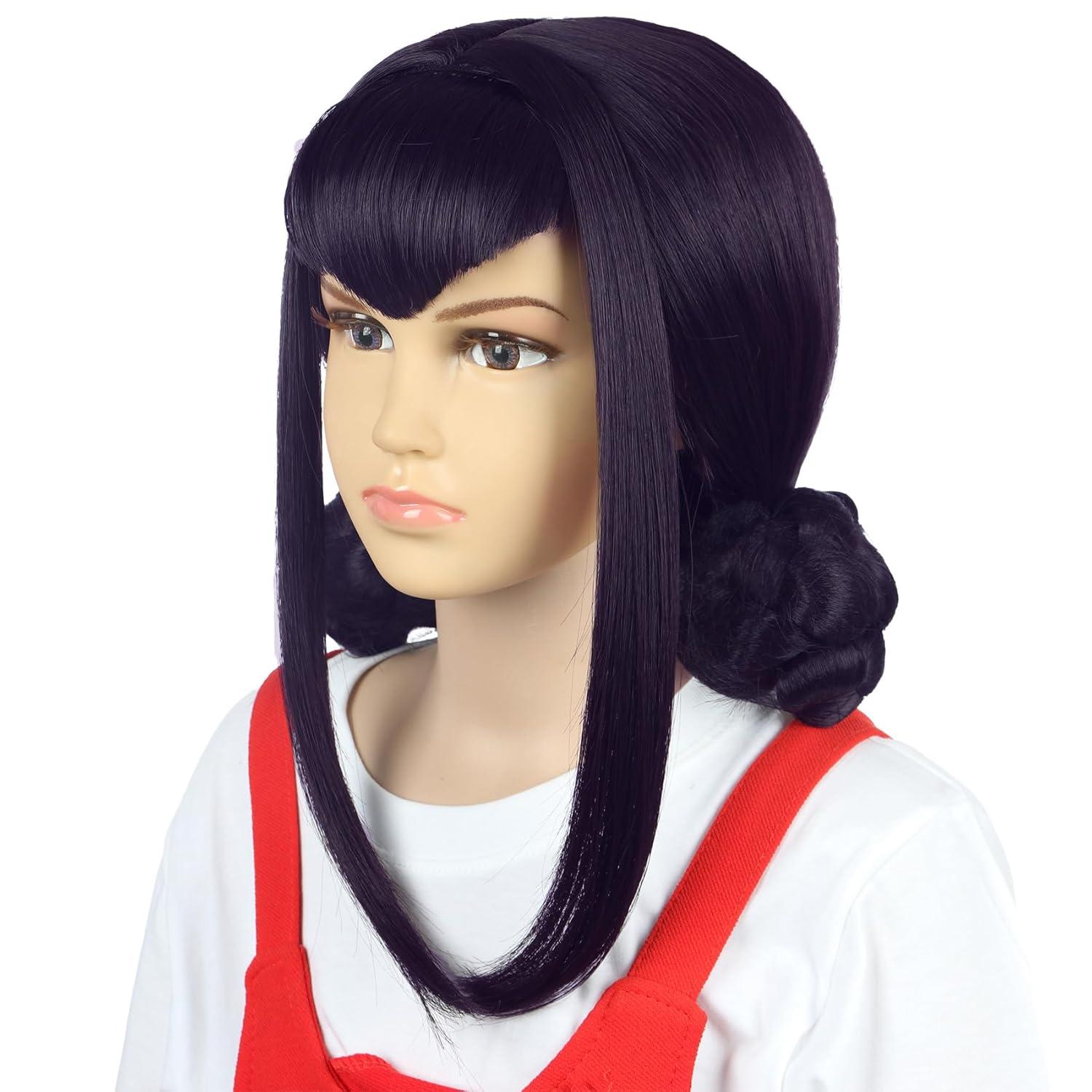 imagekarlery Girls Short Black Deep Purple Wig with 2 Buns Cartoon Anime Movie Cosplay Wig Heat Resistant Synthetic Fiber Brethable Adjustable Size for Halloween Costume PartyBlack Purple