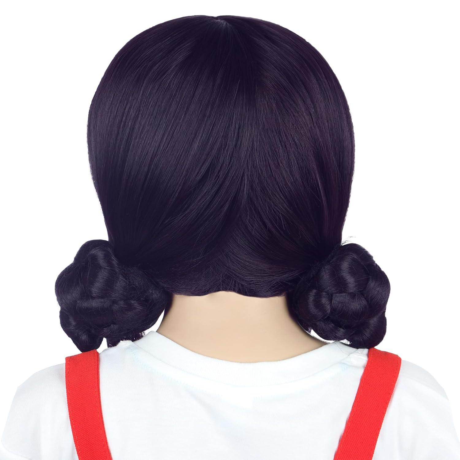 imagekarlery Girls Short Black Deep Purple Wig with 2 Buns Cartoon Anime Movie Cosplay Wig Heat Resistant Synthetic Fiber Brethable Adjustable Size for Halloween Costume PartyBlack Purple
