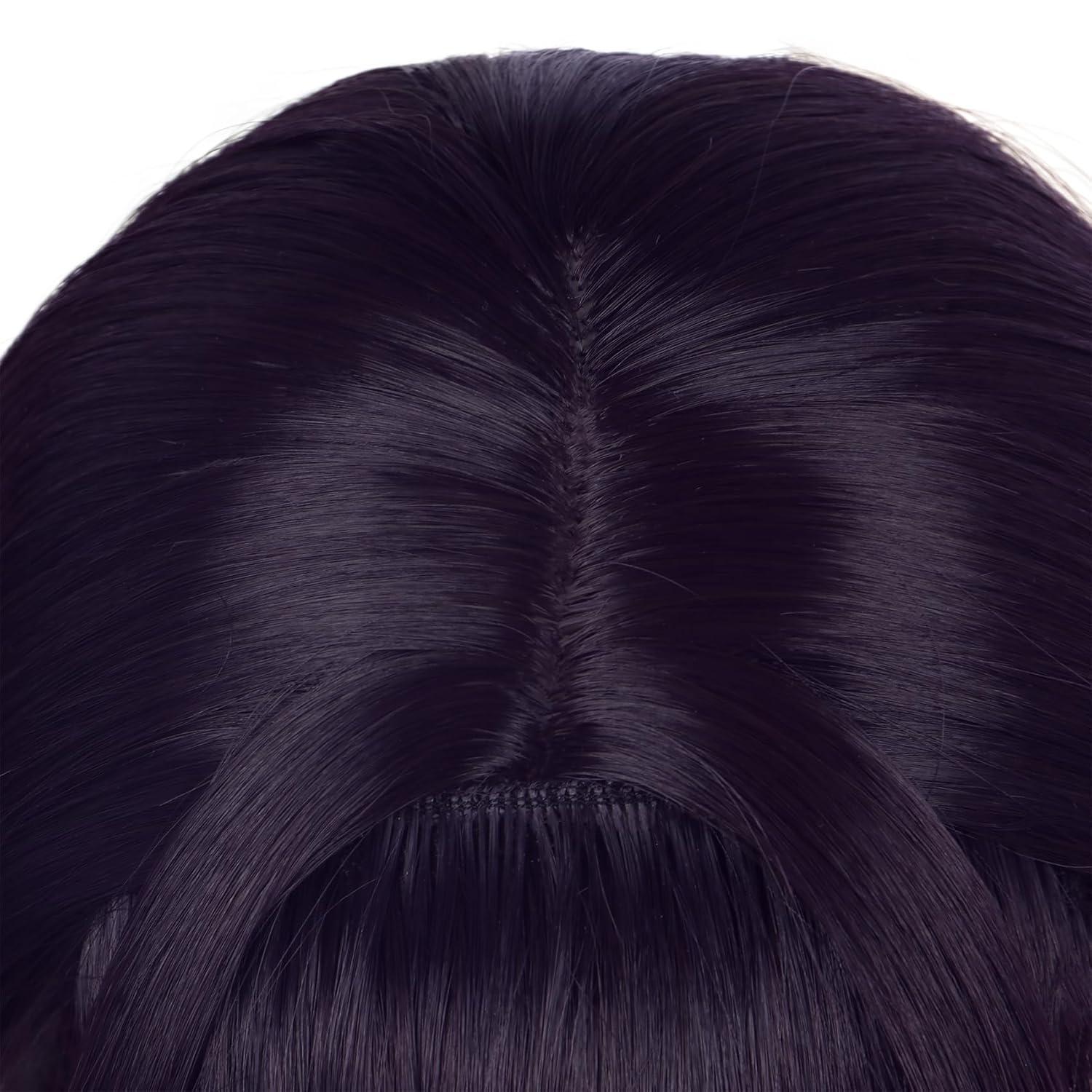 imagekarlery Girls Short Black Deep Purple Wig with 2 Buns Cartoon Anime Movie Cosplay Wig Heat Resistant Synthetic Fiber Brethable Adjustable Size for Halloween Costume PartyBlack Purple