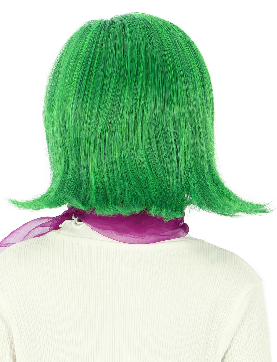 imagekarlery Girls Short Green Wavy Wig with Purple Scarf Halloween Cosplay Party Costume WigGreen Wig with Scarf