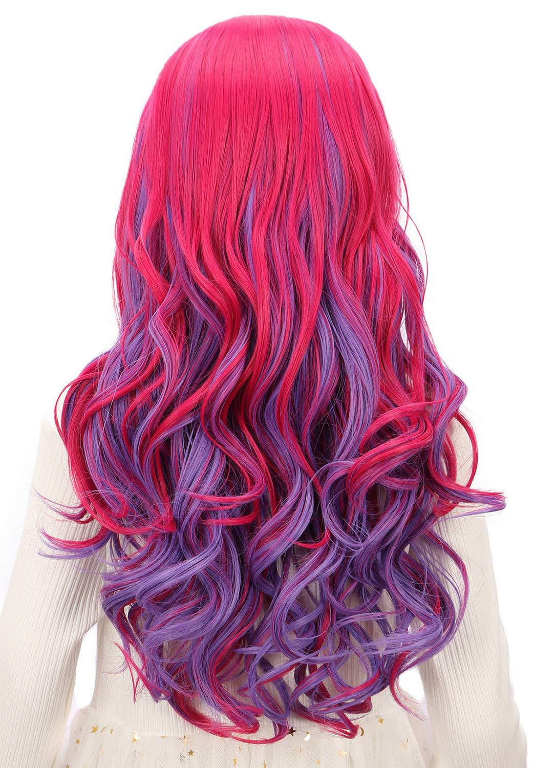 imagekarlery Kids Girls Audrey Wig Long Wave Pink and Purple Cosplay Halloween Costumes Party Wig