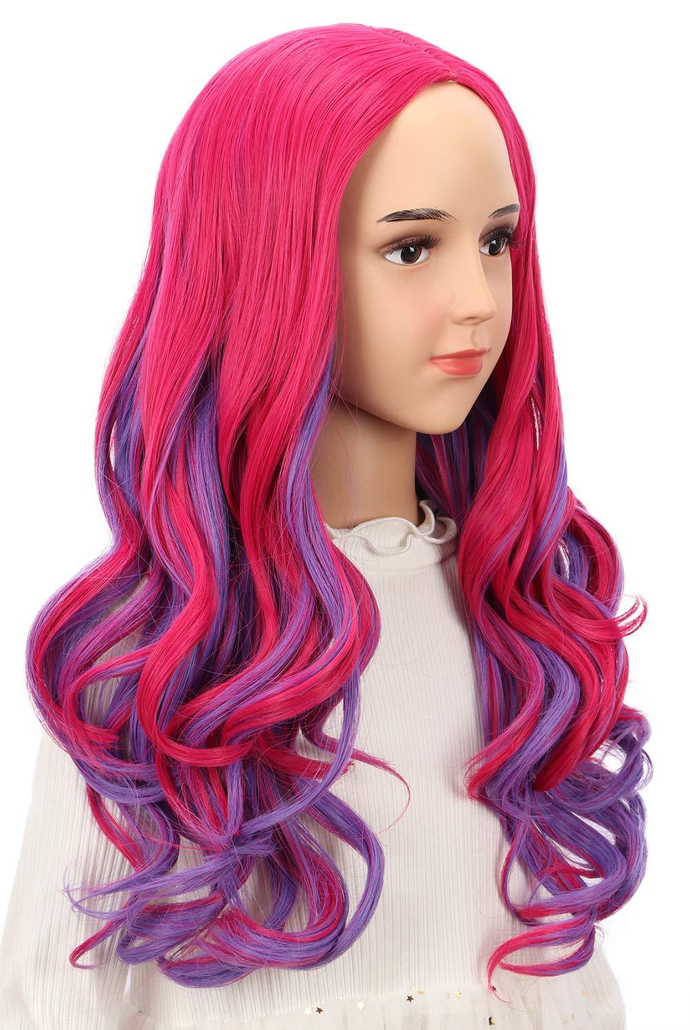 imagekarlery Kids Girls Audrey Wig Long Wave Pink and Purple Cosplay Halloween Costumes Party Wig
