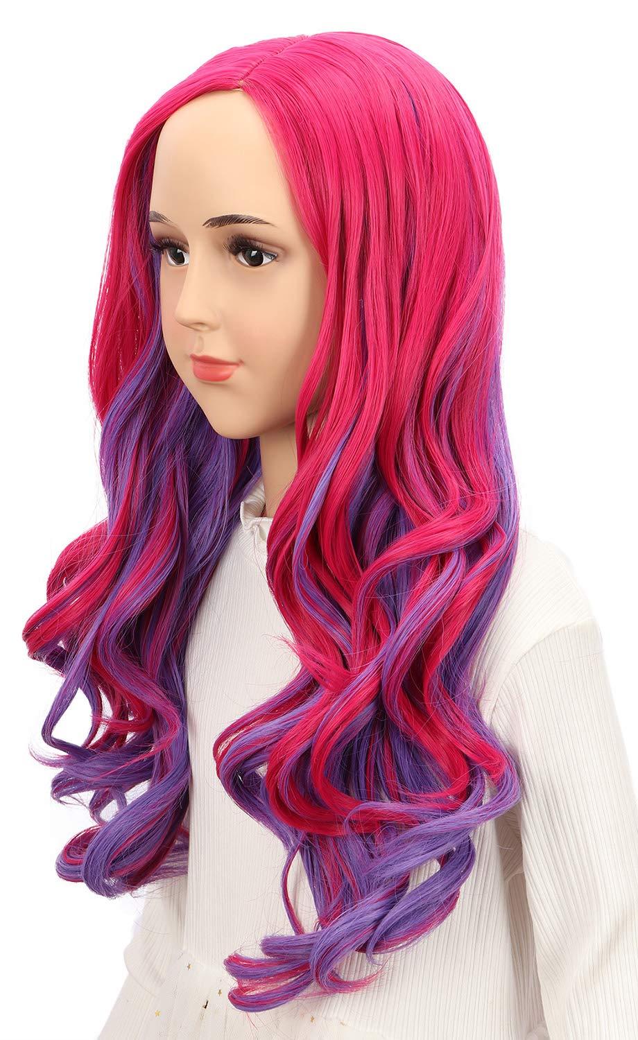 imagekarlery Kids Girls Audrey Wig Long Wave Pink and Purple Cosplay Halloween Costumes Party Wig