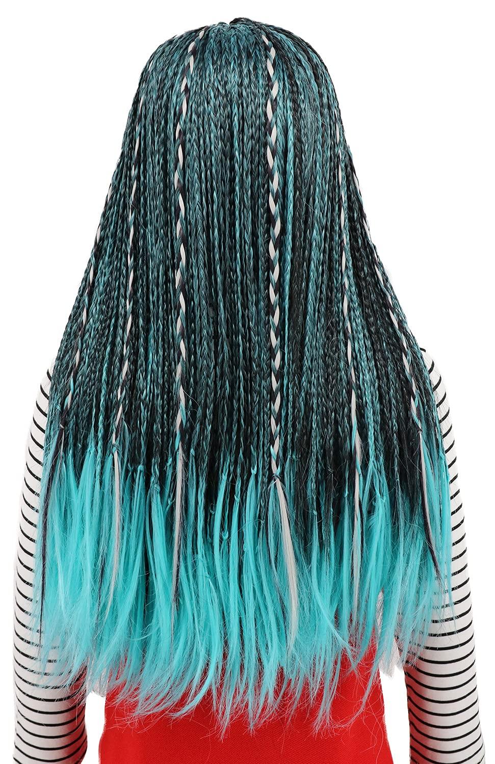 imagekarlery Kids Girls Long Braid Blue and Black Mixed Wig Anime Costume Party Wig