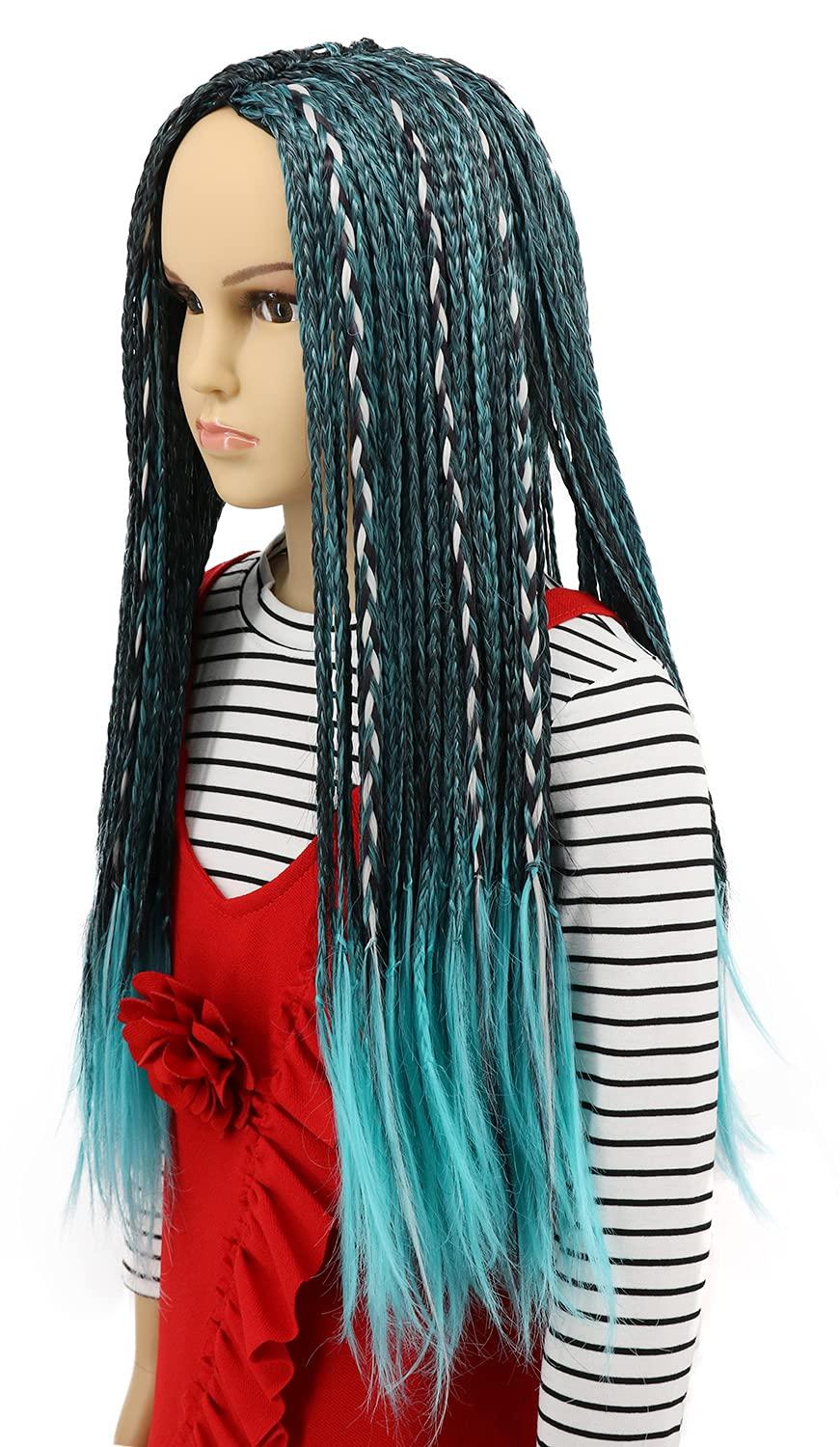 imagekarlery Kids Girls Long Braid Blue and Black Mixed Wig Anime Costume Party Wig