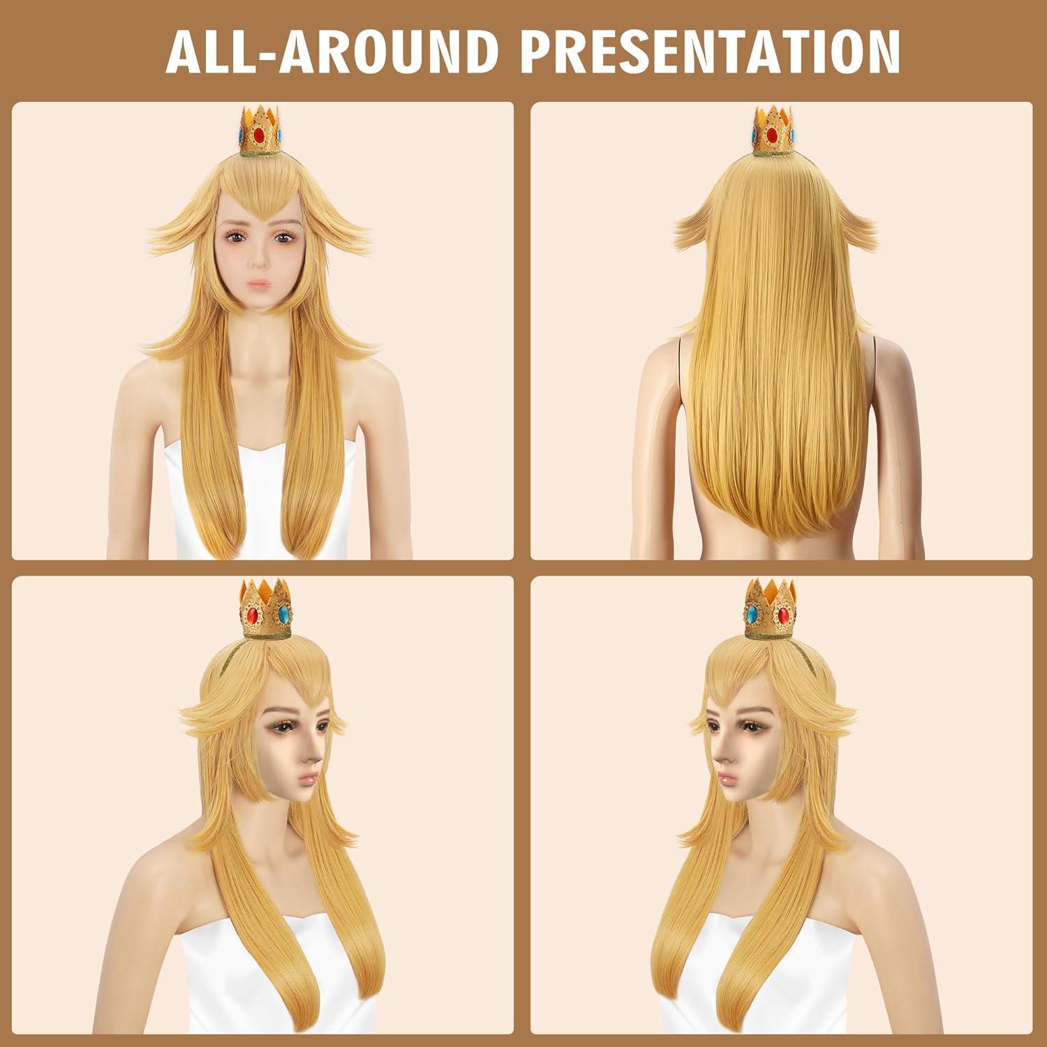 imagekarlery Kids Girls Long Golden Princess Costume Wig with Crown Halloween Cosplay Party WigAdult