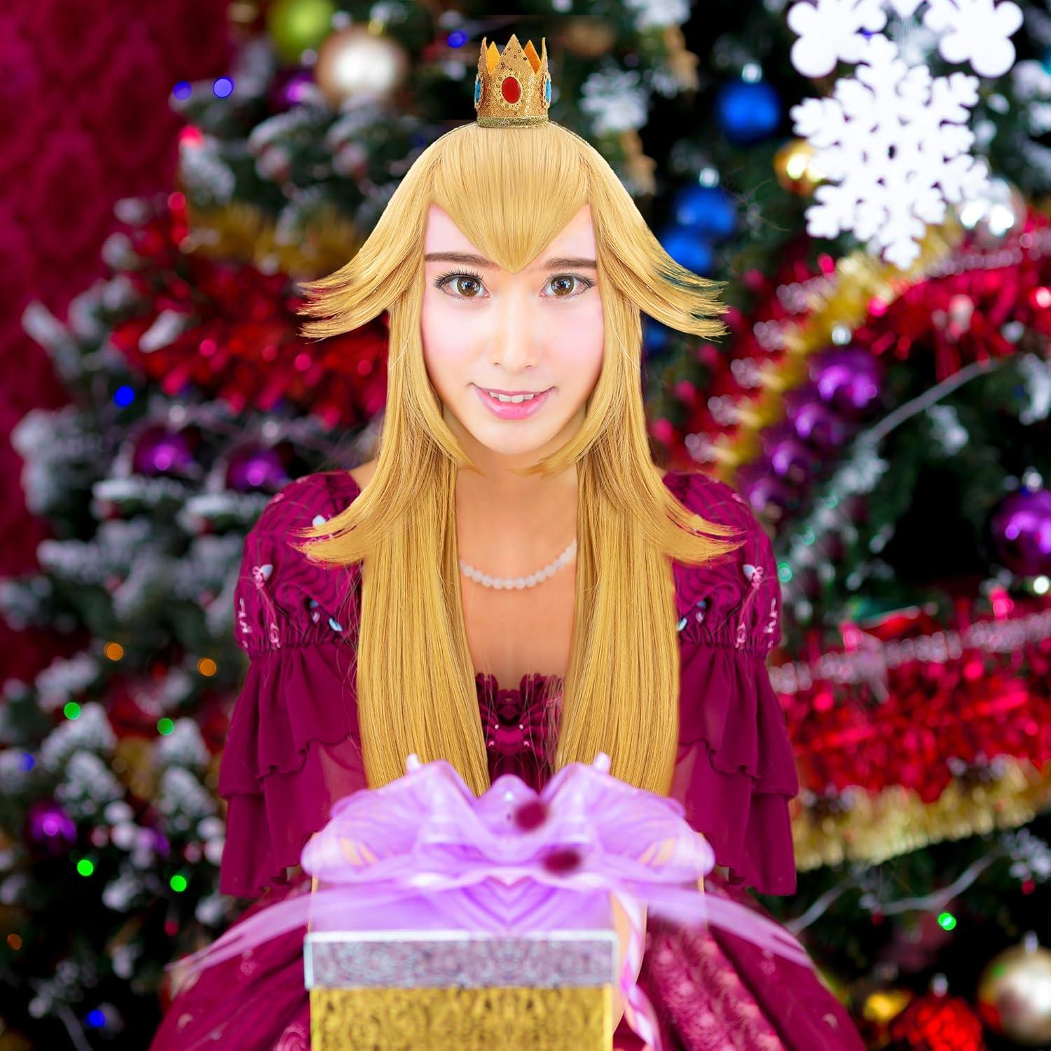 imagekarlery Kids Girls Long Golden Princess Costume Wig with Crown Halloween Cosplay Party WigAdult