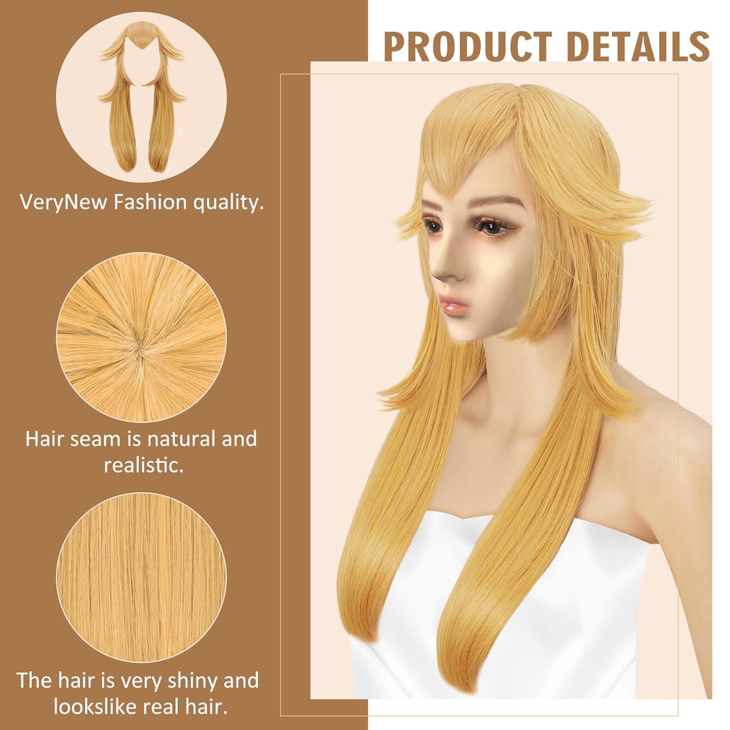 imagekarlery Kids Girls Long Golden Princess Costume Wig with Crown Halloween Cosplay Party WigAdult
