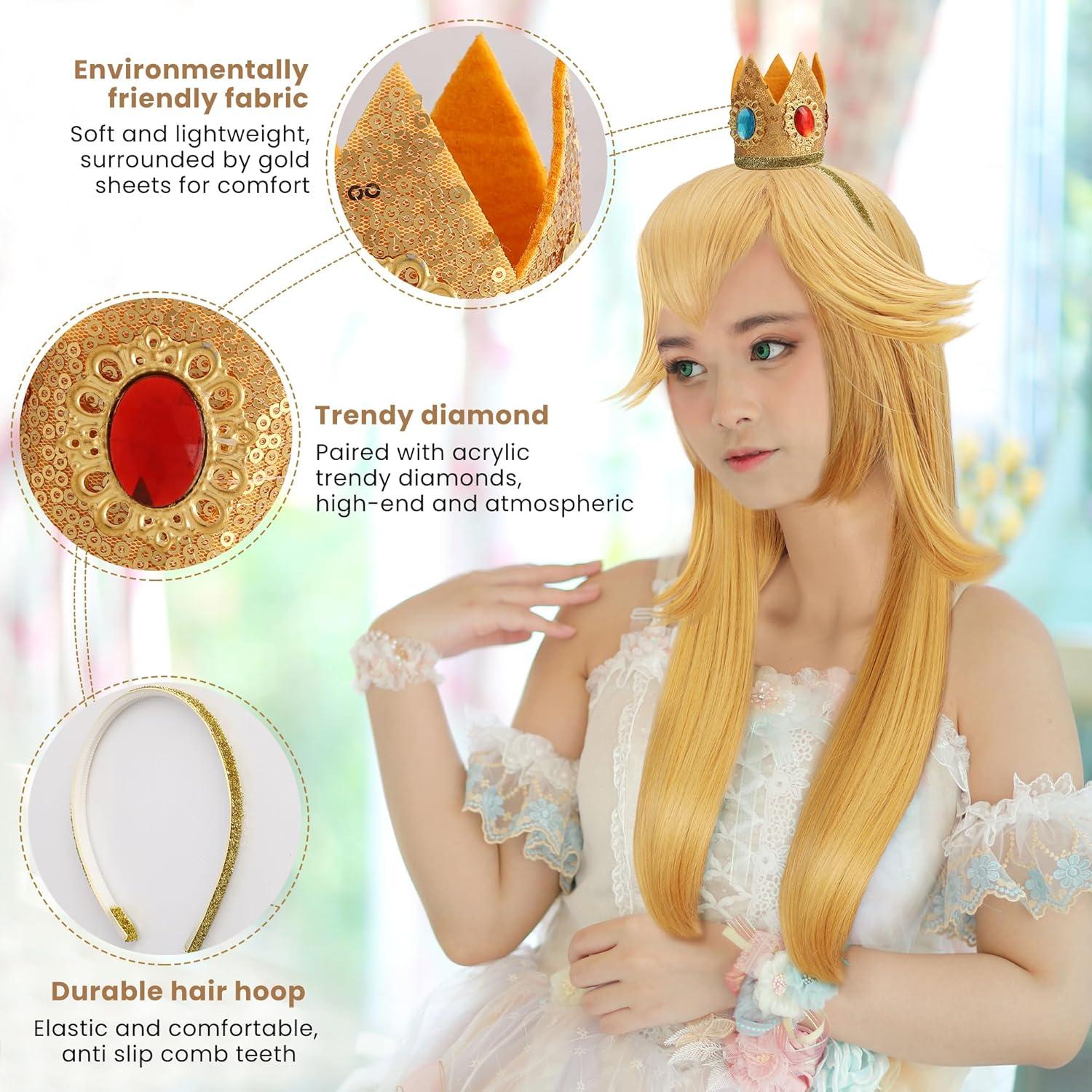 imagekarlery Kids Girls Long Golden Princess Costume Wig with Crown Halloween Cosplay Party WigAdult