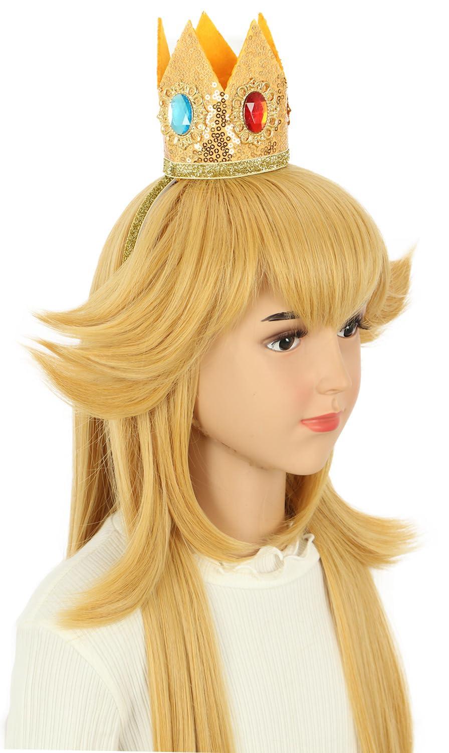 imagekarlery Kids Girls Long Golden Princess Costume Wig with Crown Halloween Cosplay Party WigGirls