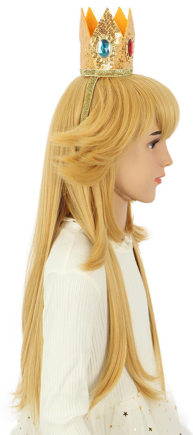 imagekarlery Kids Girls Long Golden Princess Costume Wig with Crown Halloween Cosplay Party WigGirls