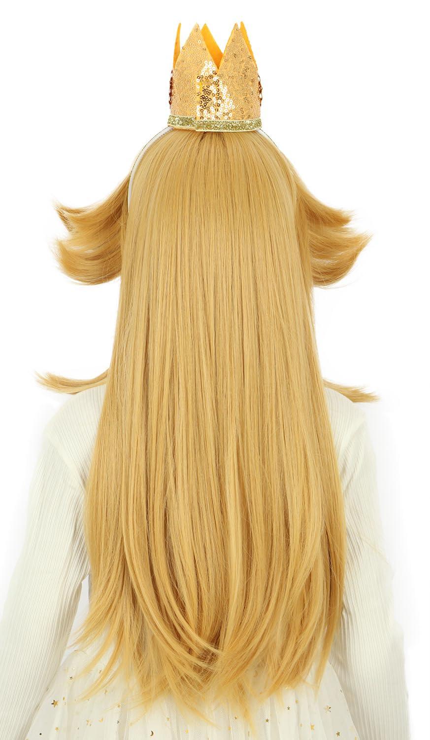 imagekarlery Kids Girls Long Golden Princess Costume Wig with Crown Halloween Cosplay Party WigGirls