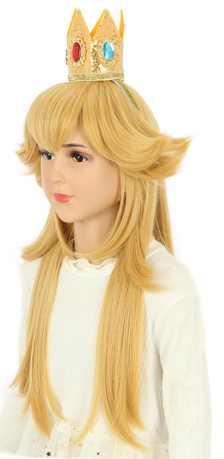 imagekarlery Kids Girls Long Golden Princess Costume Wig with Crown Halloween Cosplay Party WigGirls