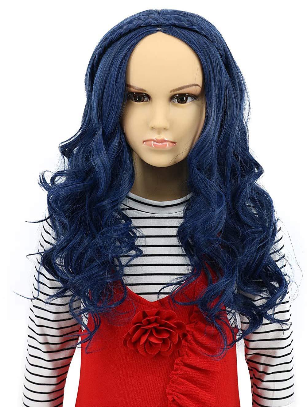 imagekarlery Kids Girls Long Wave Blue Wig Halloween Cosplay Wig Anime Costume Party WigBlue