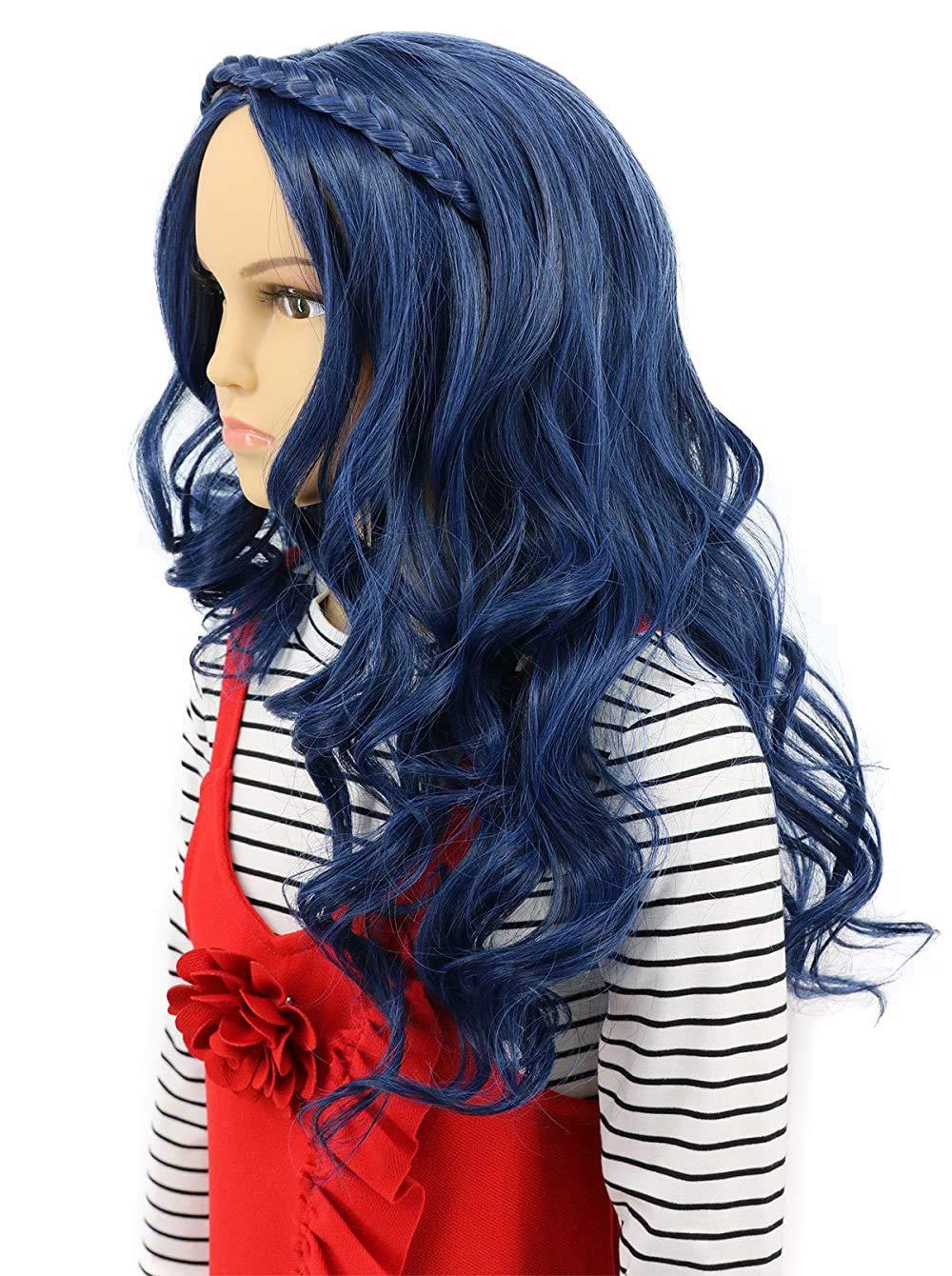 imagekarlery Kids Girls Long Wave Blue Wig Halloween Cosplay Wig Anime Costume Party WigBlue