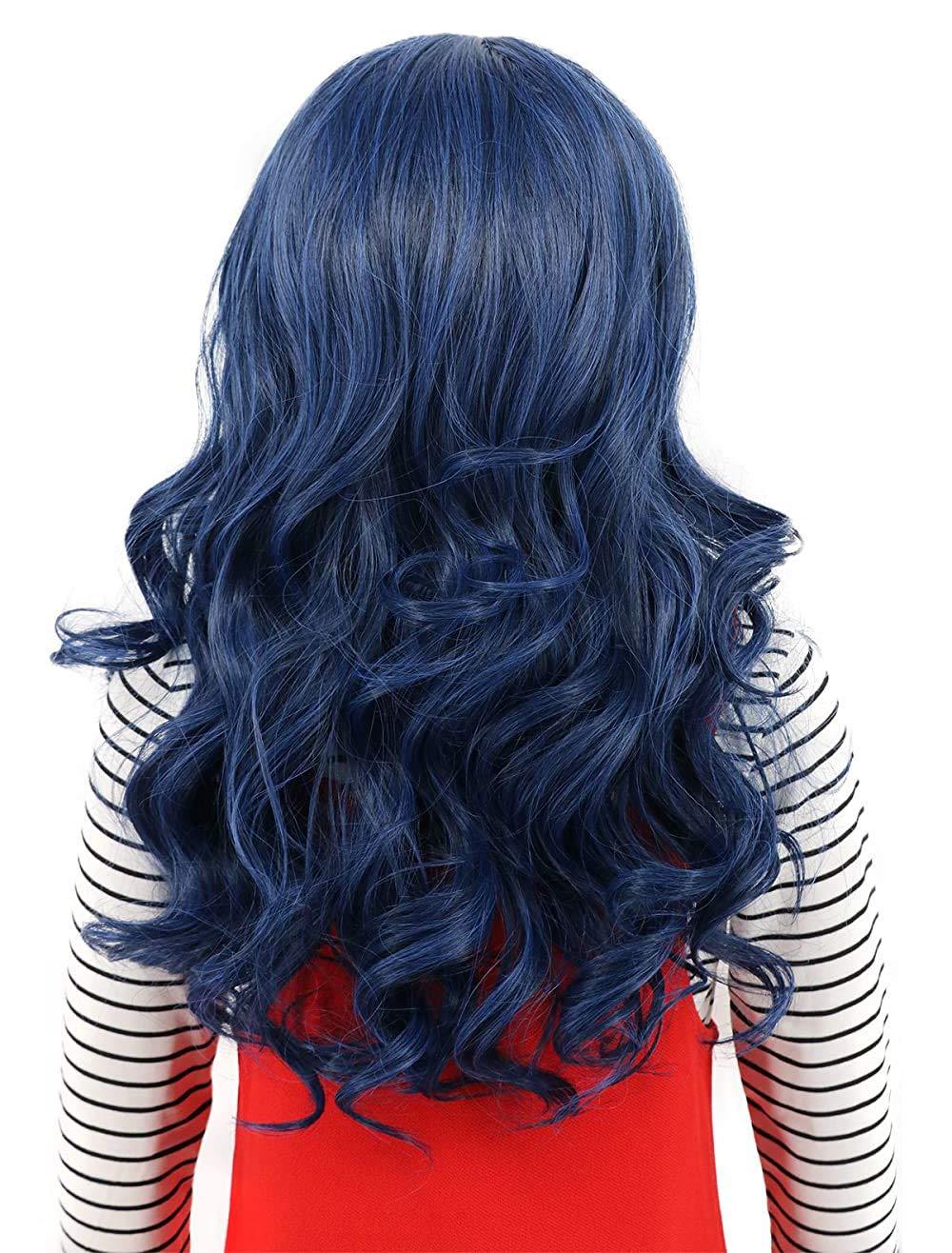 imagekarlery Kids Girls Long Wave Blue Wig Halloween Cosplay Wig Anime Costume Party WigBlue