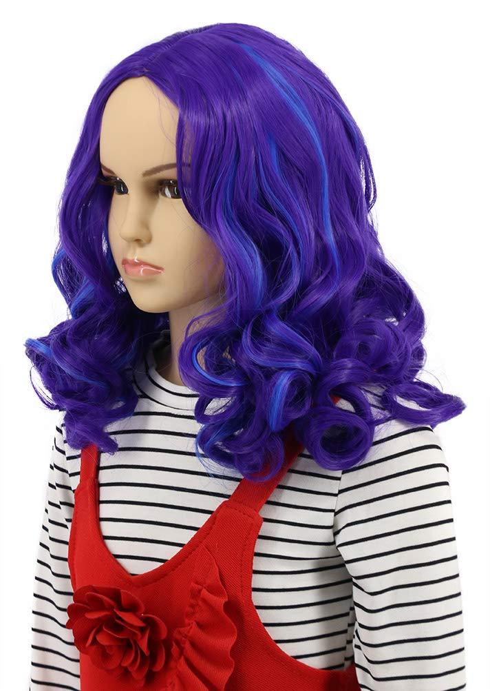 imagekarlery Kids Girls Long Wave Purple and Blue Cosplay Wig Halloween Costumes Anime Party Wig