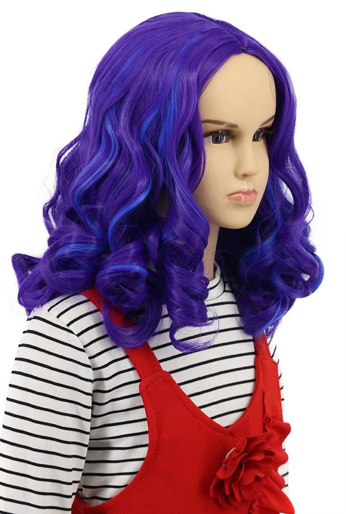imagekarlery Kids Girls Long Wave Purple and Blue Cosplay Wig Halloween Costumes Anime Party Wig