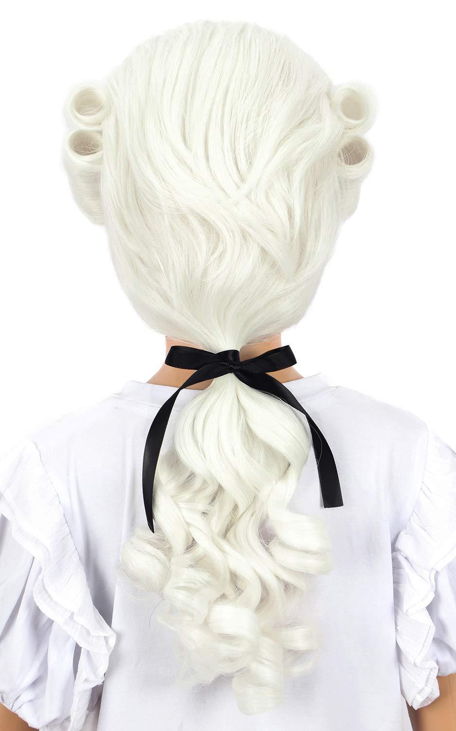 imagekarlery Kids Long Curly White Judge Colonial Powdered Wig Halloween Costume Cosplay Wig