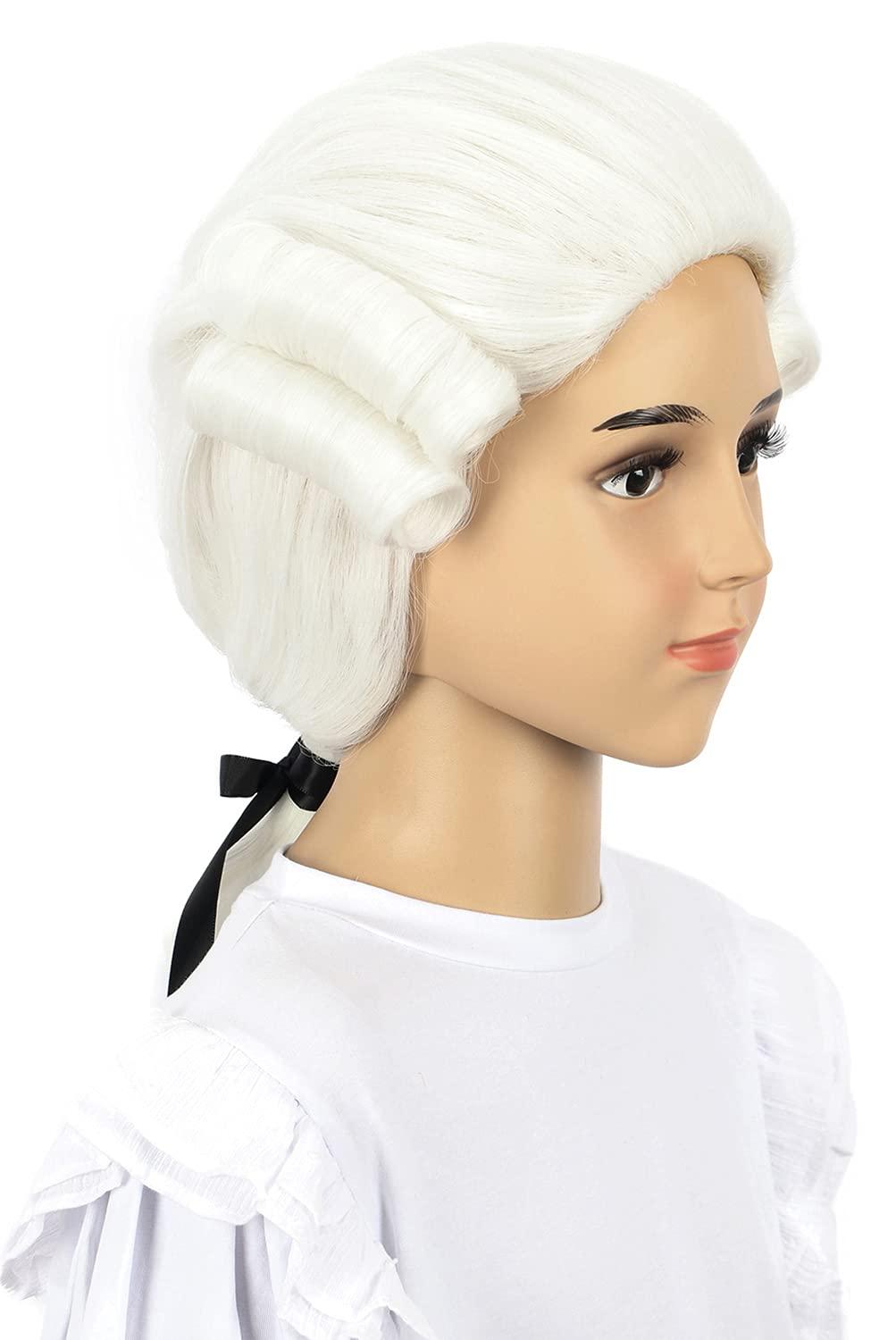 imagekarlery Kids Long Curly White Judge Colonial Powdered Wig Halloween Costume Cosplay Wig