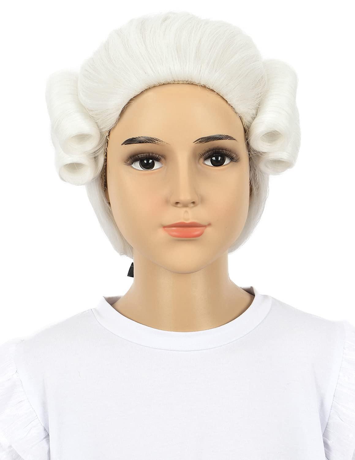 imagekarlery Kids Long Curly White Judge Colonial Powdered Wig Halloween Costume Cosplay Wig